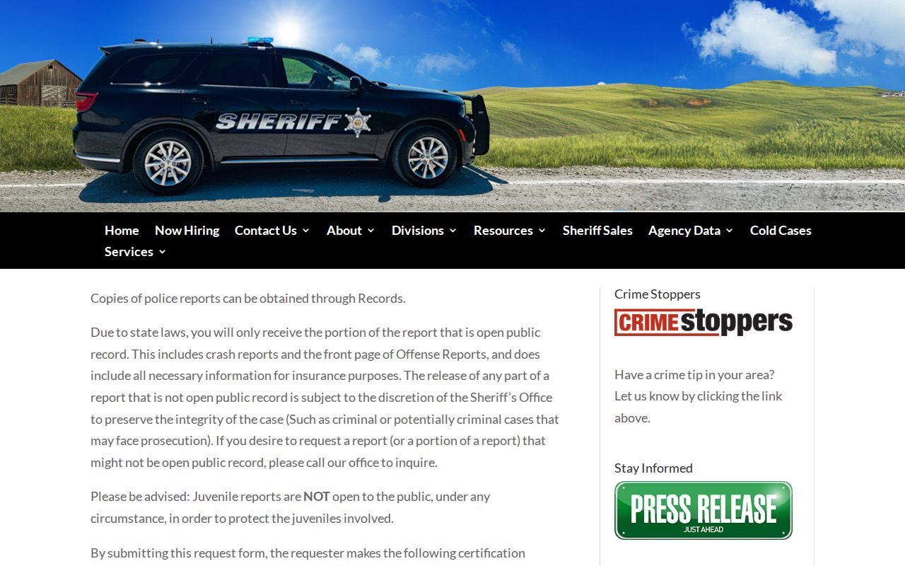 Pottawatomie County Sheriff booking record and photo request policy