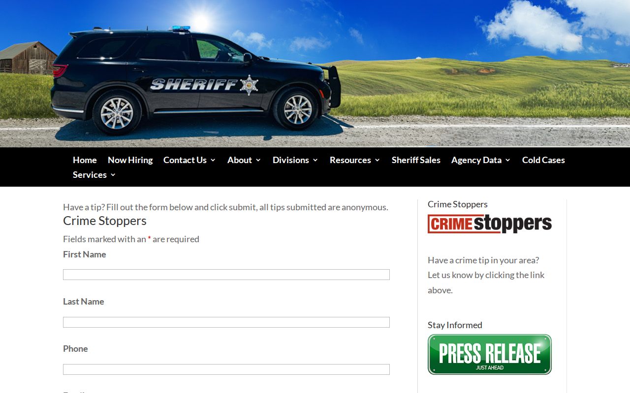 Pottawatomie County Sheriff Crime Stoppers tip page